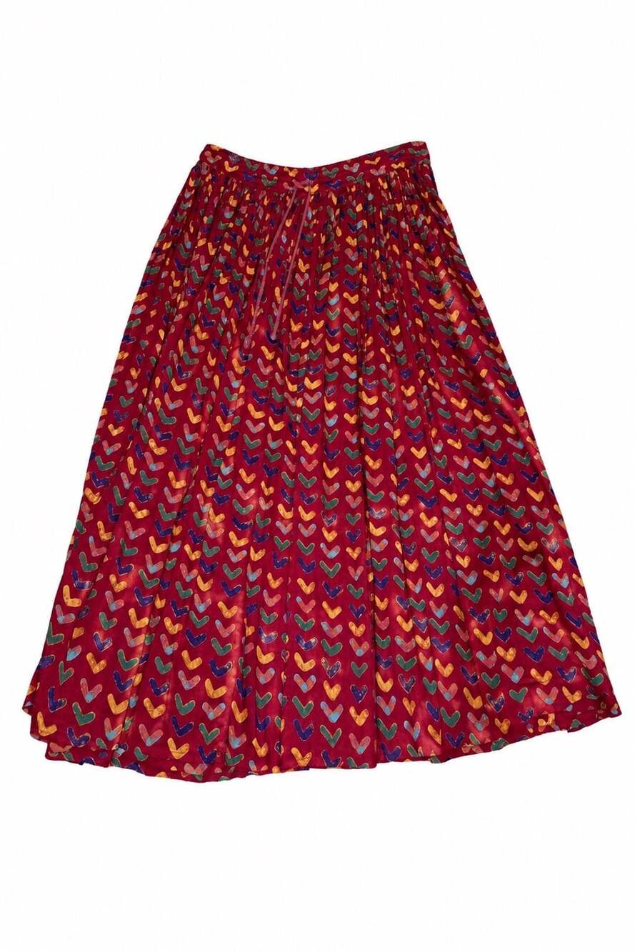 Compagnie Internationale Express Skirt Size L Red Print Cotton Maxi